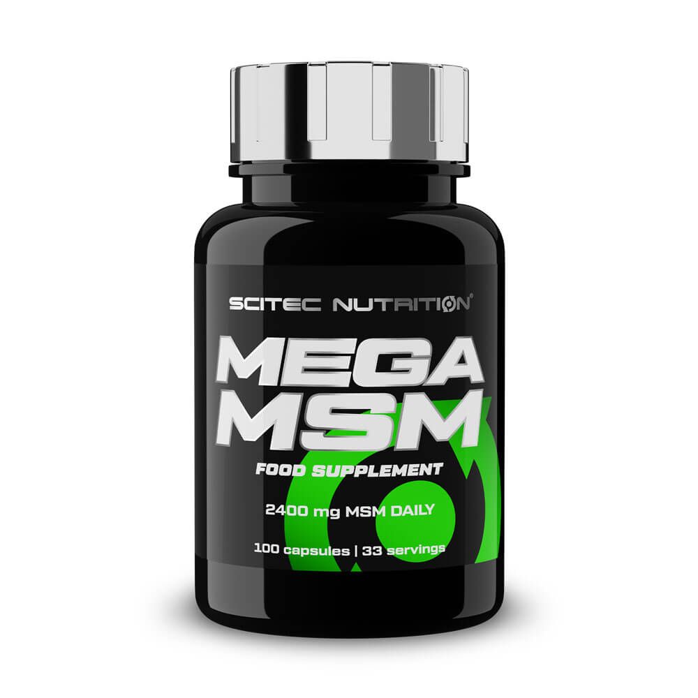 Mega MSM envase de 100 cápsulas complemento alimenticio de msm metilsulfonilmetano por Scitec Nutrition