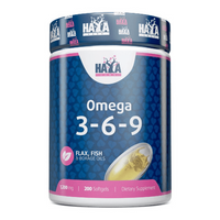 Omega 369 envase de 200 softgels hecho por Haya Labs