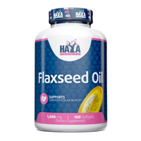 Aceite de Linaza Orgánico 1000mg envase de 100 softgels de la marca Haya Labs de la sección aceites vegetales