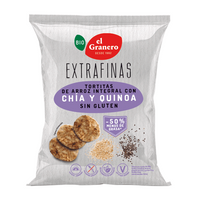 Extrafinas Tortitas de Arroz Integral de Quinoa y Chía Sin Gluten Bio envase de 60g suplemento de tortitas de cereales de la mar