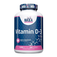 Vitamina D3 5000IU presentación de 250 softgels de Haya Labs