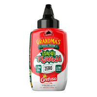 Salsa % Grandmas Tijuana bote de grefusa edición especial en la sección de salsas saladas sin calorias hecho por Max Protein
