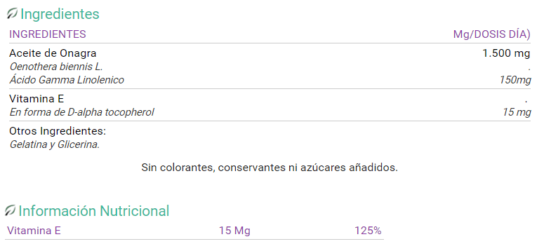 Información nutricional