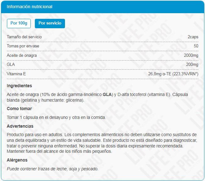 Información nutricional