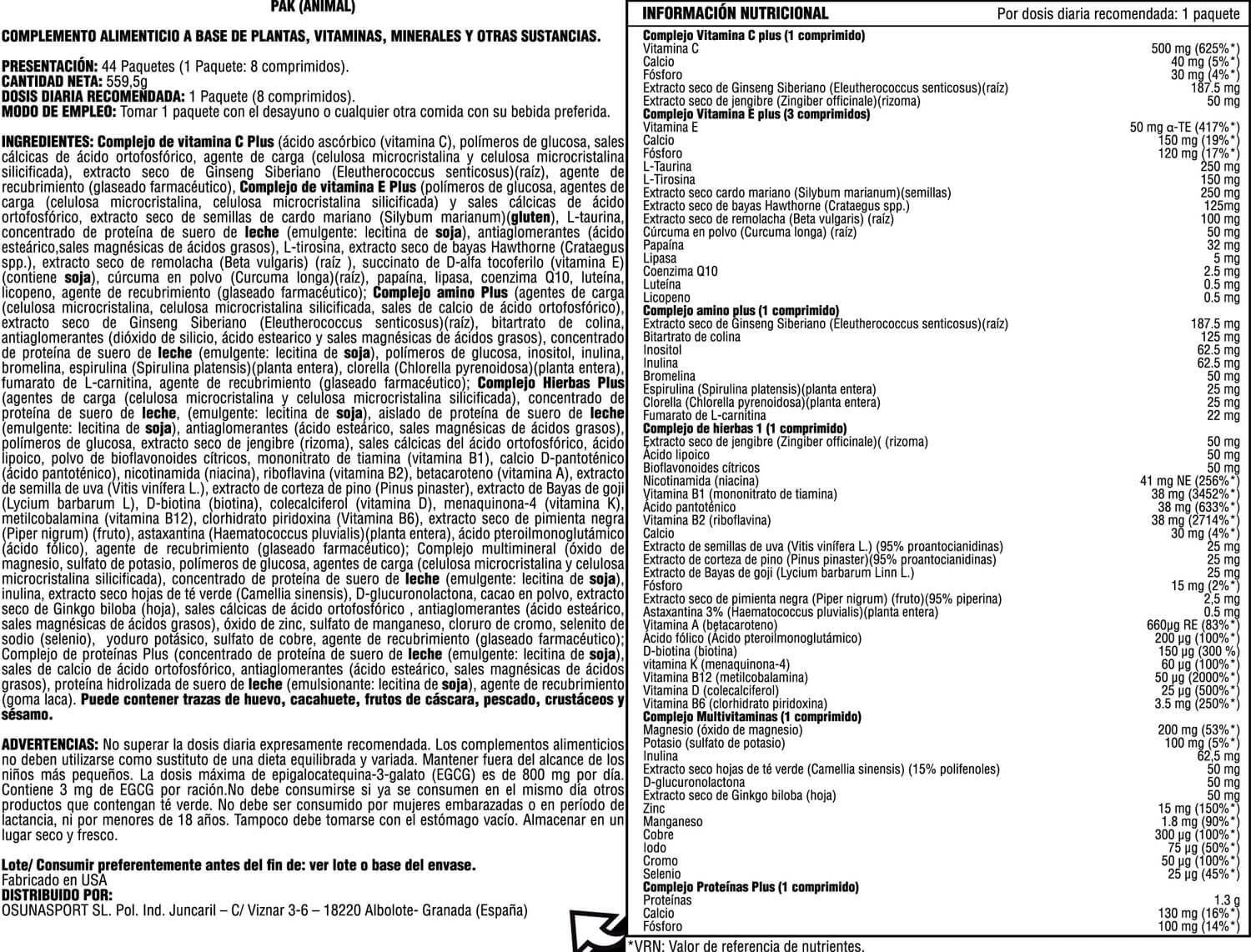 Información nutricional