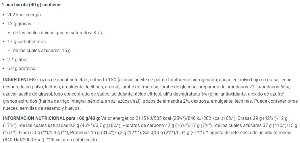 Información nutricional