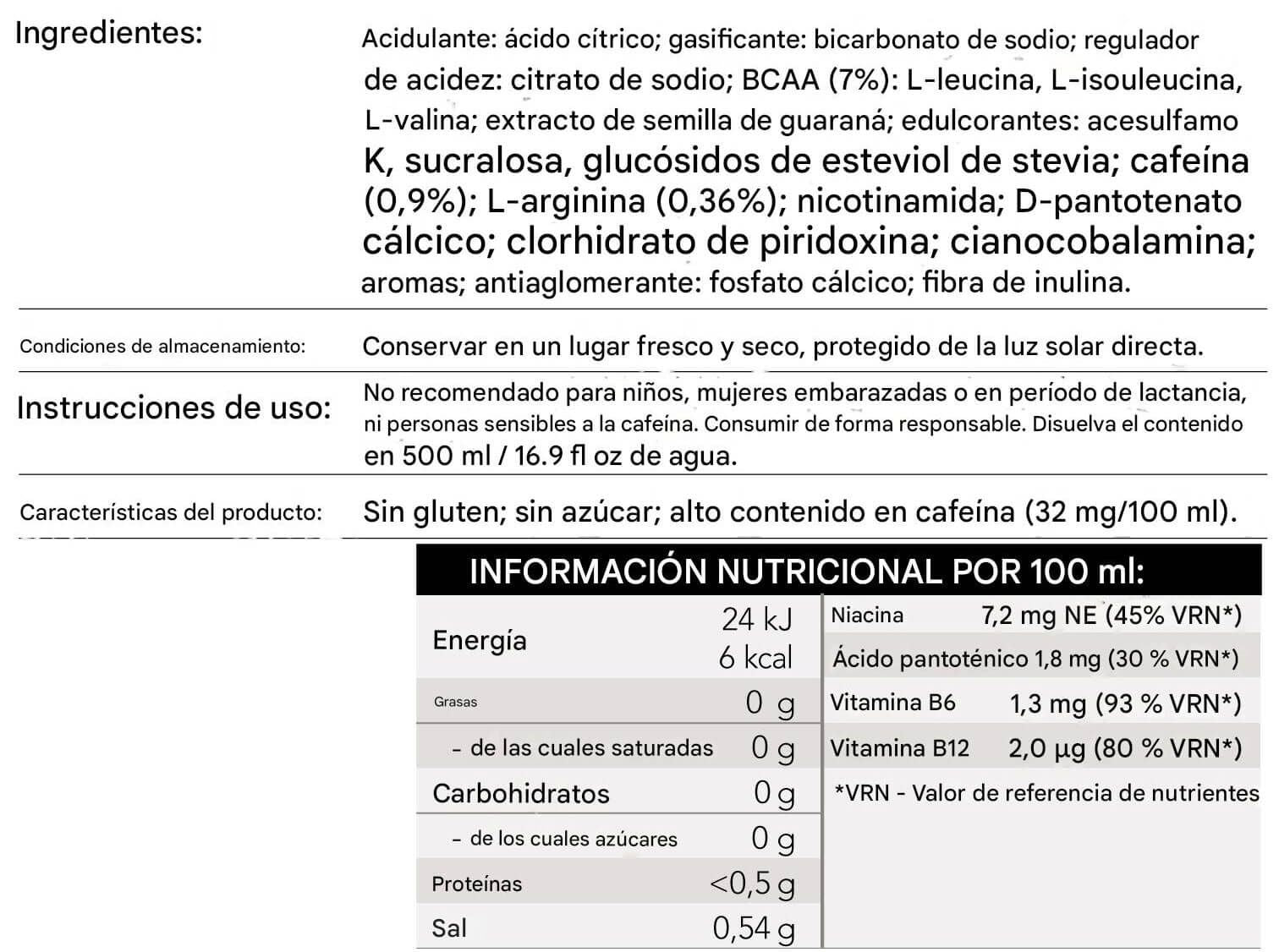 Información nutricional