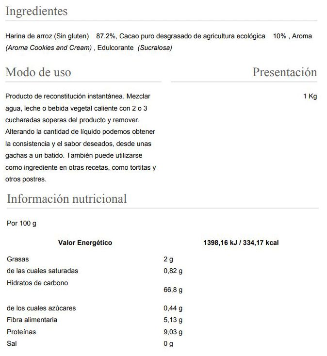 Información nutricional
