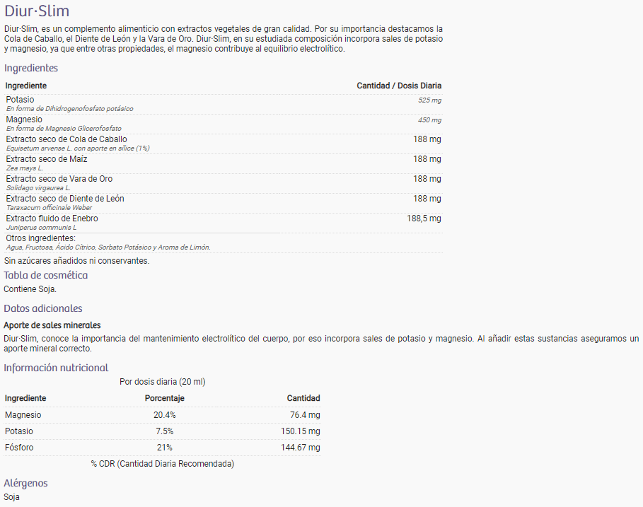 Información nutricional