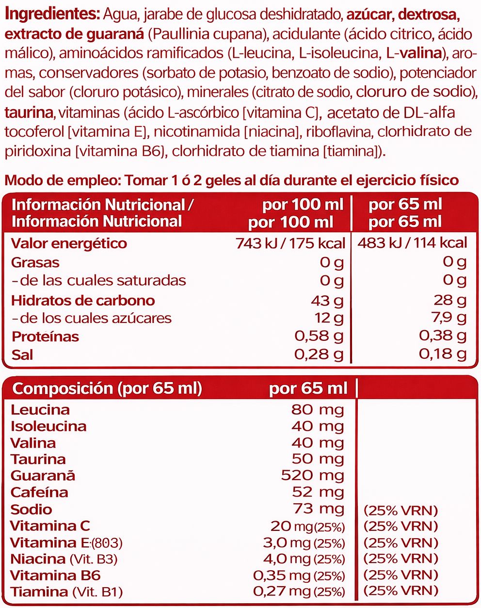 Información nutricional