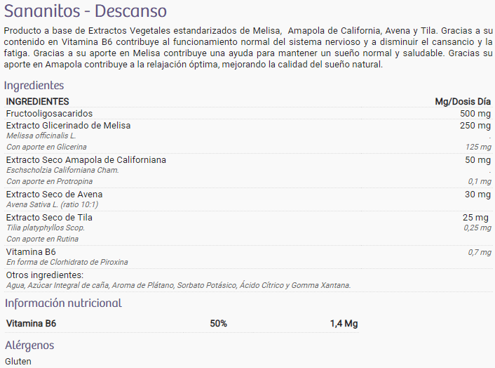 Información nutricional