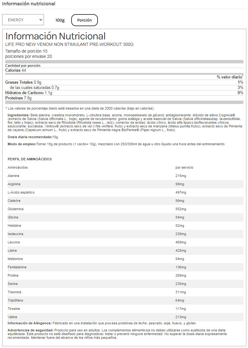 Información nutricional