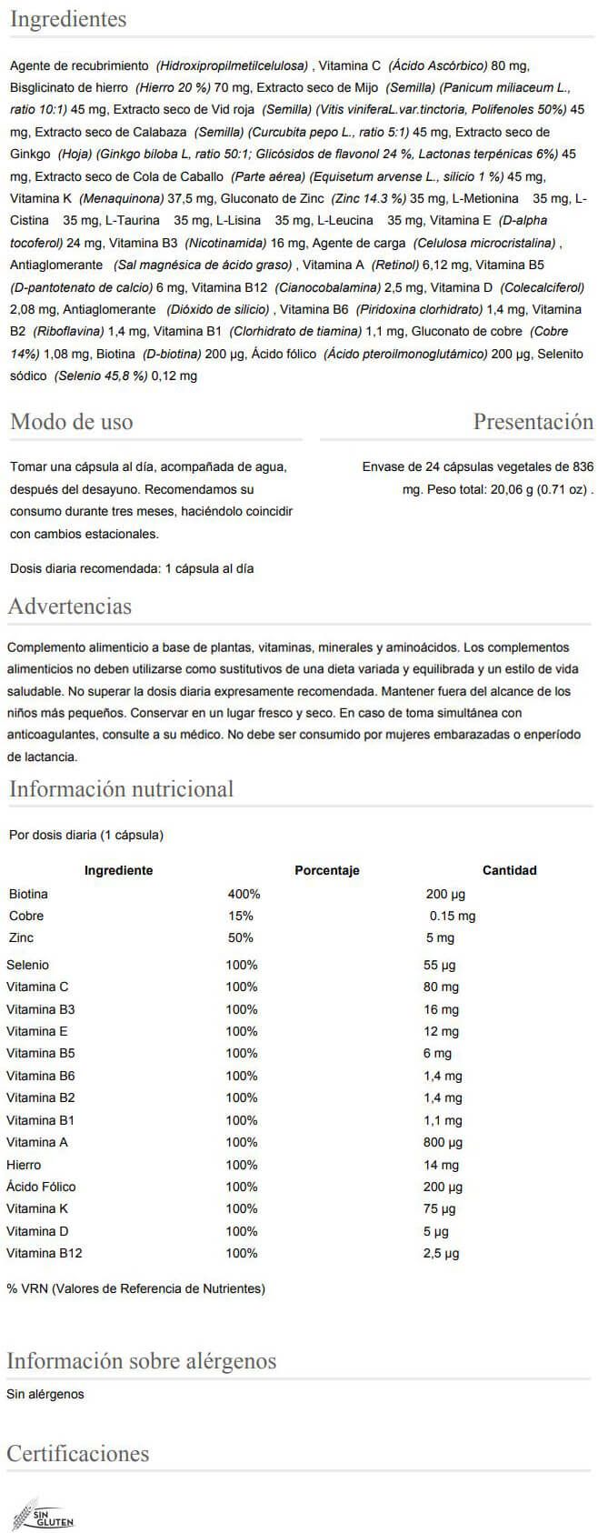Información nutricional